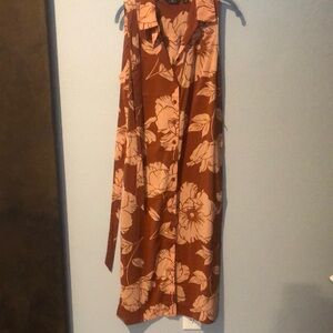Floral Sleeveless Dress in Brown and Peach NWOT